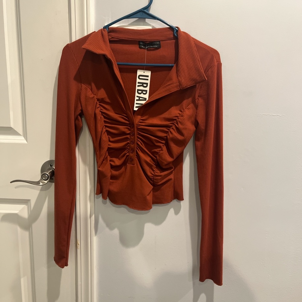 Urban Outfitters Brown Ruched Crop Blouse